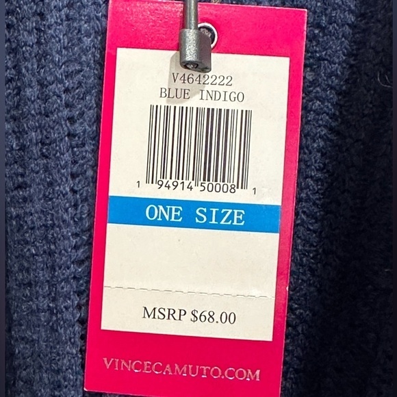 Vince Camuto Indigo Blue Textured Knit Kimono Topper Fringe Hem Boho Chic Wrap - Picture 6 of 13